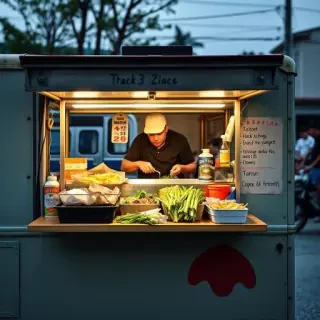 Man selling for fastfood on a truck