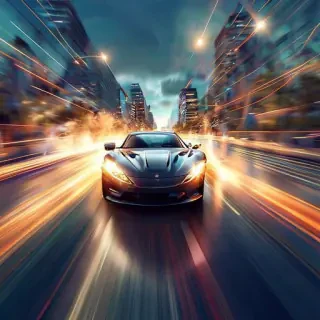 a car going at speed of light in the traffic