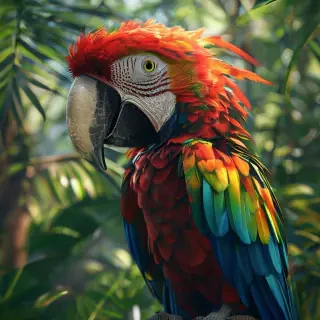 Parrot in a jungle in difficult situation